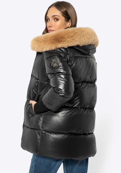Wittchen Damesjas met Bontkap Zwart Nylon