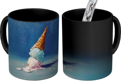 Magische Mok - Foto op Warmte Mokken - Koffiemok - Ijshoorn - Bolletjes - Smelt - Roze - Magic Mok - Beker - 350 ML - Theemok