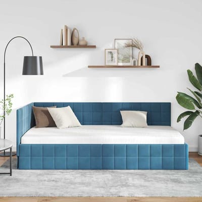 vidaXL - Hoek - Bed - Frame - Blauw - 90 - x - 200 - cm - Fluweel