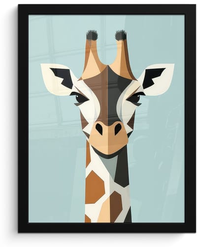 Poster in lijst - Fotolijst 30x40 cm - Posters - Giraffe - Illustratie - Bruin - Minimalistisch - Posterlijst zwart - Decoratie - Wanddecoratie woonkamer - Muurdecoratie slaapkamer