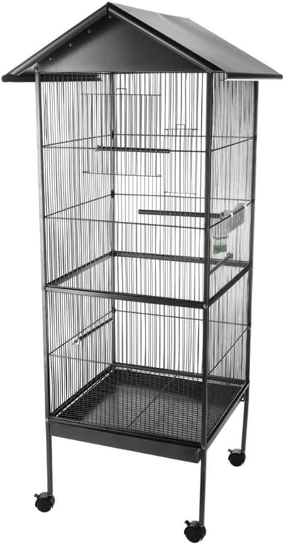 Luxe Grootte Papegaaienkooi op Wielen - Parkietenkooi - Grote Vogelkooi voor Binnen - Zwart