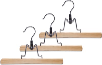Zeller Kledinghangers - 3x stuks - 25 cm - hout/metaal - broekhangers/rokhangers - kledinghanger voor broeken/rokken