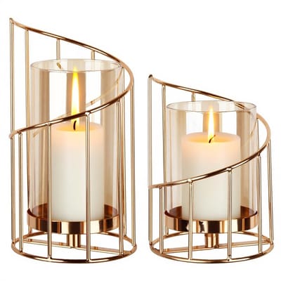 Dailygoods- Kandelaar Goud - Set van 2 - Metalen Kaarsenstandaard - Antislip Ontwerp - Robuust en Duurzaam - Perfect voor Buiten en Binnen - Kaarsenhouder