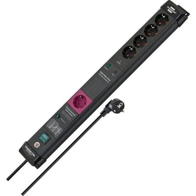 Premium-Line 60.000A overspanningsbeveiliging automatische contactdoosstrook 5-voudig 1 hoofdcontactdoos 4-voudige vervolgcontactdozen zwart 3m H05VV-F 3G1,5
