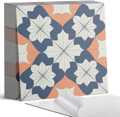 Coloray Plaktegels - Geometrisch bloemenpatroon Zelfklevende Tegels - 20 cm x 20 cm - Blauw Plaktegels - 20 stuks - Vierkant PVC Tegels - Plaktegels Badkamer - Plaktegels Vloer - Vinyltegels Vloer Zelfklevend - Wandtegel Zelfklevend