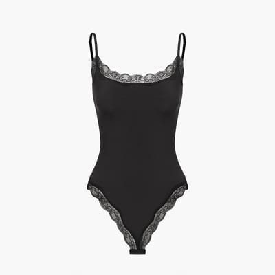 cfab - Bodysuit met strikjes en kant - Zwart - XS - Corrigerende Body - Naadlos - corrigerend ondergoed dames