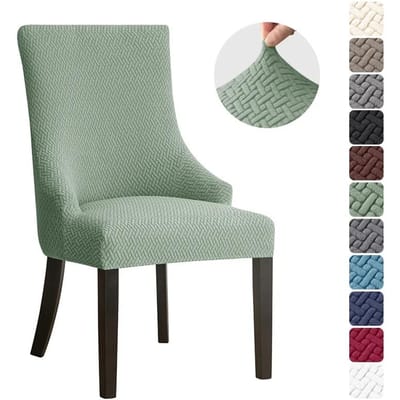1PC Stretch Eetkamerstoelhoes Jacquard Spandex Stoelhoezen Elastische Hoge Rug Schuin Armleuningen Hoes voor Hotel Keuken