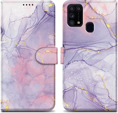 Cadorabo Hoesje geschikt voor Samsung Galaxy M31 - Design Roze Paars Marmer No. 5 - Beschermhoes Case Cover met magnetische sluiting, standaardfunctie en kaartvakje