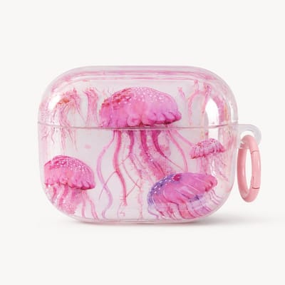 Enluxe Case geschikt voor Airpods 4 - Roze Kwallen Print - Transparant Hoesje, Schokbestendig & Spatwaterdicht Hoesje