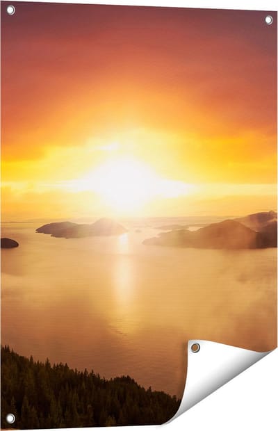 Gards Tuinposter Zonsondergang in de Bergen met Wolken - 60x80 cm - Tuindoek - Tuindecoratie - Wanddecoratie buiten - Tuinschilderij