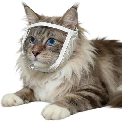 Kattenmuilkorf - Kattenkap - Veilige Verzorging - Transparant Ademend - S-M - Transparant