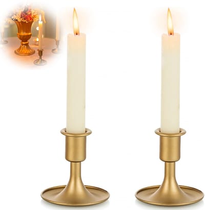 2 stuks - Kandelaar - Mini hoornkandelaar - Vintage kandelaar - Voor romantische diners - Europese stijl - Geschikt voor tafeldecoraties - 8,2 x 8,5 cm - Goud