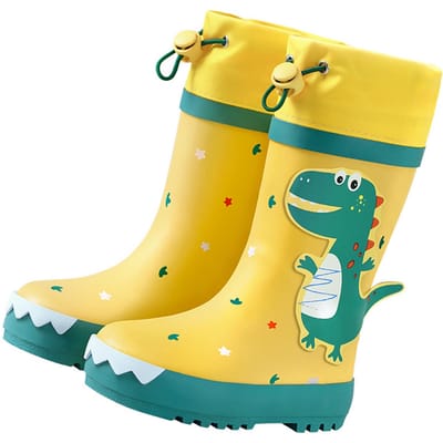 Bottes de Pluie Enfant Antidérapantes Dinosaure Dessin Animé Imperméables Caoutchouc Enfants Hautes Chaussures de Pluie pour Garçons Filles Jaune et 27 blue