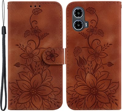 Coverup Hoesje - Geschikt voor Motorola Moto G04(s) / G24 (Power) / E14 Hoesje - Coverup Bloemen Book Case - Bruin