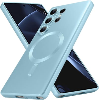 Casemania Hoesje Geschikt voor Samsung Galaxy S25 Ultra - Blauw - Matte Siliconen Back Cover - Geschikt voor MagSafe