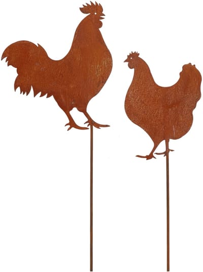 Tuinstekers Haan en Kip - Set van 2 - Cortenstaal - Roest - Tuindecoratie - Metalen Plug "Cock & Hen" - 60cm