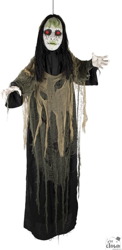 Halloween Animatiepop Lady in Green met Licht en Geluid 170 cm