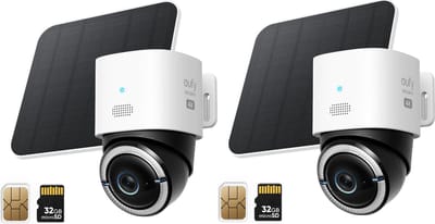 eufy 4G LTE S330 Beveiligingscamera 2-Pack- met WiFi - 4K Pan&Tilt - Volkomen draadloos met zonnepaneel - AI Tracking en 4G verbinding met simkaart