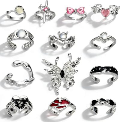 Verstelbare Ringen Set voor Vrouwen en Kinderen, 13 Stuks, Trendy Fidget Ringen voor Stressvermindering, Boho Stapelringen en Modieuze Sieraden