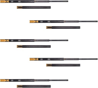 Emuca Lot van 5 sets Ladegeleiders, kogelgelagerd, hoogte 45mm, diepte 300mm, volledig uitschuifbaar, zachte sluiting, Zwart