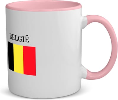 Akyol - belgie koffiemok - theemok - roze - Brussel - belgen - embleem belgische vlag - toeristen - - 350 ML inhoud
