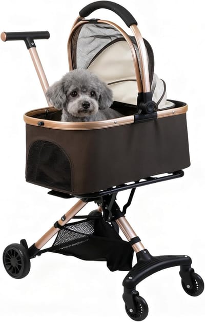 Hondenbuggy Inklapbaar - Dierenwagen - Reizen Met Huisdier - Afneembare Draagmand - Tot 15kg - Bruin