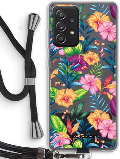 Case Company® - Hoesje met koord geschikt voor Samsung Galaxy A52s 5G hoesje met Koord - Tropisch 2 - Telefoonhoesje met Zwart Koord - Bescherming aan alle Kanten en Over de Schermrand
