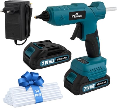 Elektrische Kitspuit op Accu - 21V - Lijmpistool met 10 Lijmpatronen - Draadloos - Inclusief Accu & Oplader - Voor diverse materialen/kunststof/textiel/karton/keramiek/glas - Blauw