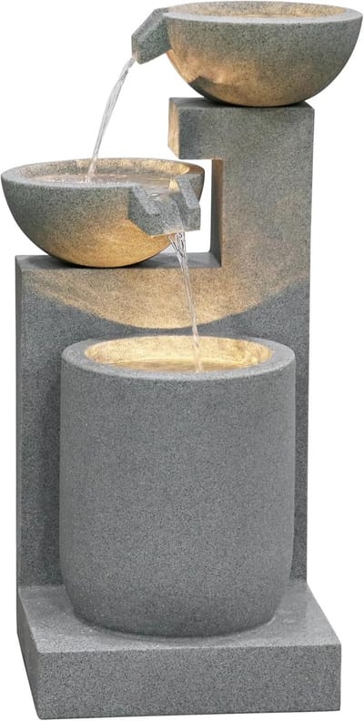 Tuinfontein - Buitenfontein Waterornament - Ontspanning Tuin - Vorstbestendig Ledverlichting - 100 cm Hoog - Grijs