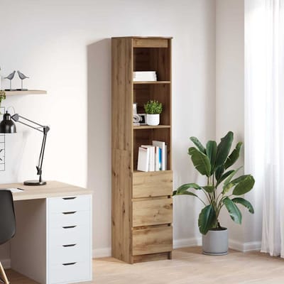vidaXL - Hoge - kast - 37,5x35x180 - cm - bewerkt - hout - artisanaal - eikenkleur