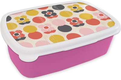 Broodtrommel Roze - Lunchbox Retro - Design - Bloemen - Pastel - Brooddoos 18x12x6 cm - Brood lunch box - Broodtrommels voor kinderen en volwassenen