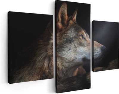 Artaza Canvas Schilderij Drieluik Wolvenkop Met Een Zonnestraal - Wolf - 90x60 - Foto Op Canvas - Canvas Print