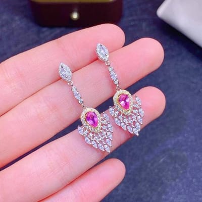 100% sterling zilveren oorbellen met roze topaas voor dames, fijne oorbellen met roze topaas.