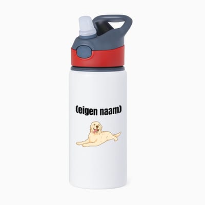 Hacebo® - liggende hond met eigen naam waterfles met rietje rood - Honden - honden liefhebbers - iemand die houdt van honden - verjaardag - cadeau - kado - water fles - 650ML