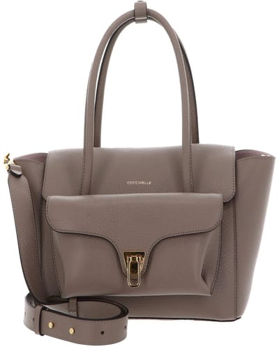 COCCINELLE Leren handtas schoudertas Double Beat Grained Leather Handbag Warm Taupe