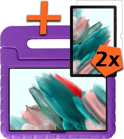 Hoesje - Geschikt voor Samsung Galaxy Tab A8 - Met 2x Screenprotector - Kinderhoes Shockproof Bumper - Kidsproof Case - Tablet Hoes - Kinder Hoes Cover - Paars