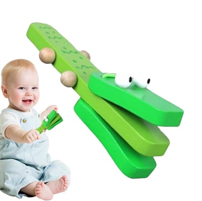 Houten Handkleppen - Krokodil Klep - Muziek Maken - Leuk Cartoon Ontwerp - 12.5 cm Lengte - Groen