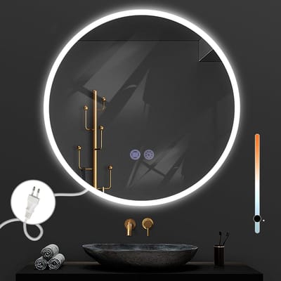 NETTLIFE Badkamerspiegel met LED Verlichting - 80cm - Ronde - Dimbaar 3000K-6500K - LED Wandspiegel - Explosiebestendig glas - Badkamerspiegel met aanraakspiegel - Nikkel