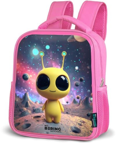NoBoringSuitcases.com® - Rugzak roze - Schooltas meisjes - Vrolijk buitenaards wezentje - Kinder rugtas meisje - Boekentas kind - Kinderrugzak voor school - Schoolrugzak