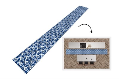 Keukenloper 400x50 cm - Keukenmat vinyl Zonnebloem - Blauw - Design - Keukenmatten loper - Keuken vloerkleed tapijt