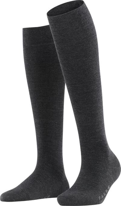 FALKE Softmerino lang eenkleurig wol katoen kniekousen dames grijs - maat 35-36
