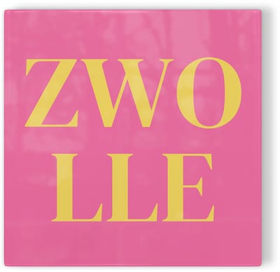 Tegeltje Zwolle - roze geel - tegeltje stad - tegeltje met tekst