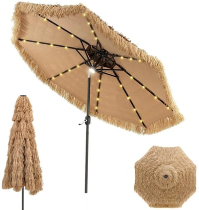 Archi Hawaii parasol LED-verlichting – Zonnescherm - Strolook - 270 cm – Kantelbaar met zwengel – Lichtbruin