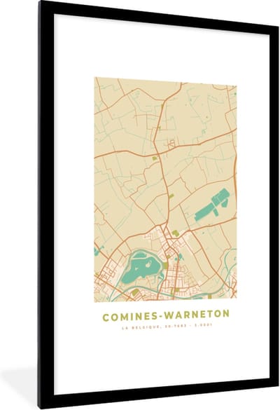 Fotolijst incl. Poster - Plattegrond - Stadskaart - Vintage - Kaart - Comine-Warneton - 80x120 cm - Posterlijst