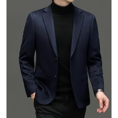 Nieuwe Wol Kasjmier Zijde Pak Revers Pak Heren Herfst en Winter Casual Heren Zakelijk Jasje M black