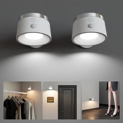Draadloze LED Wandlamp met Bewegingsmelder - Batterij Aangedreven, 360 Graden Draaibaar, Dimbaar voor Binnengebruik