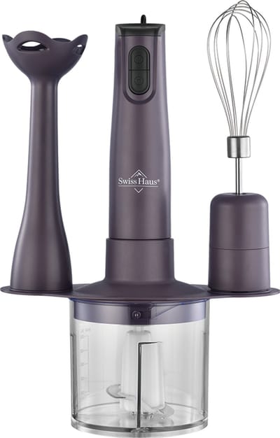 Swiss Haus® HBS18 Staafmixer Set - 350W Handblender met Hakmolen & Garde – Turbo Functie – 3-in-1 Staafmixerset – Lake Geneva Collection - Paars