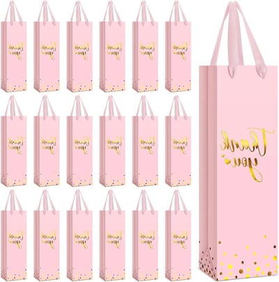 Wijn geschenkzakjes - Flessentassen - Cadeau geven - Met goudfolie bedrukking - 30 stuks - Roze