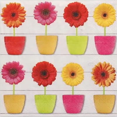 20 x Papieren tafel servetten 33cm Glanzende Gerbera's 3-laags FSC Ecolabel Milieuvriendelijk bbq | picknick | feest |
