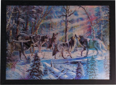 Poster 3D met Lijst - Wolven in Sneeuw & Bos - 3 Afbeeldingen - 43x33cm